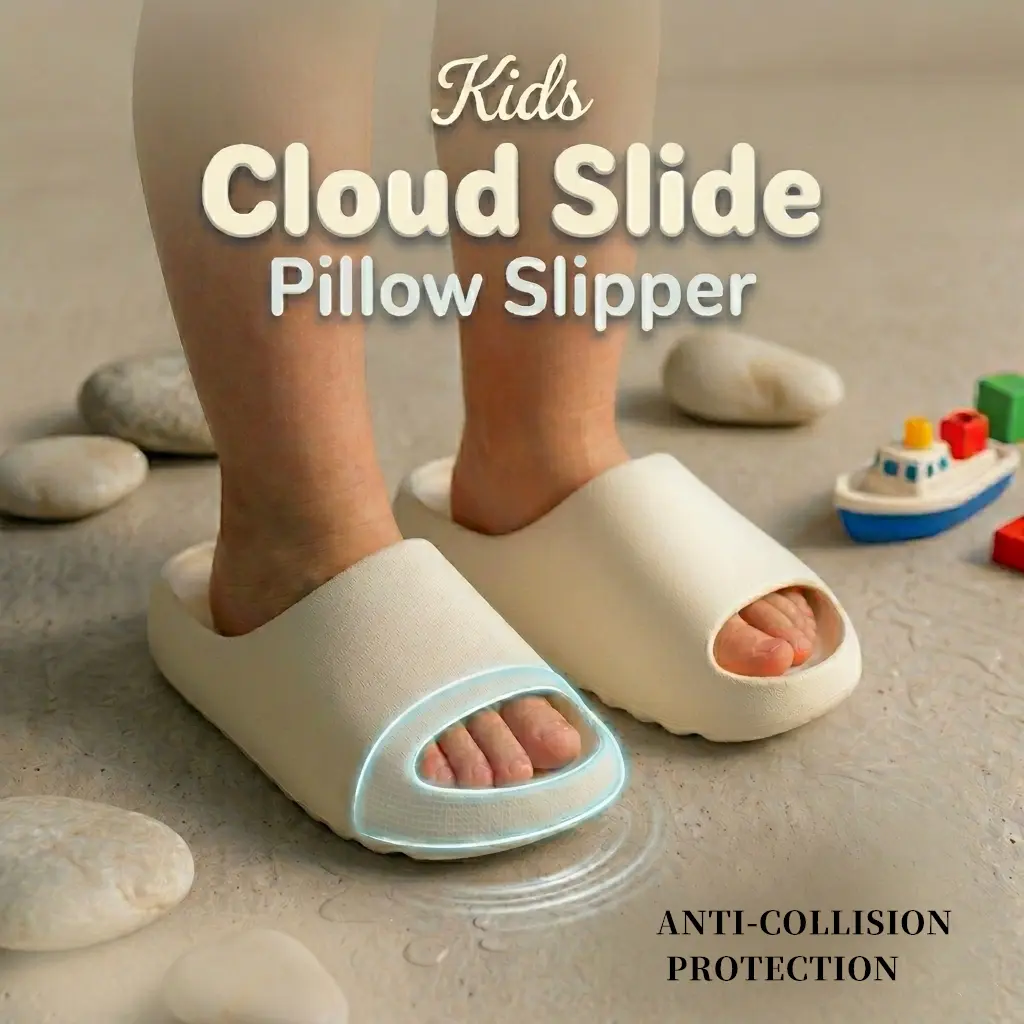 Kids' Open-Toe Cloud Slides - Soft EVA Pillow Slippers  Low Heel, Anti-Slip Wave-Shaped Sole, Lightweight Indoor-Outdoor Footwear for Boys & Girls Children