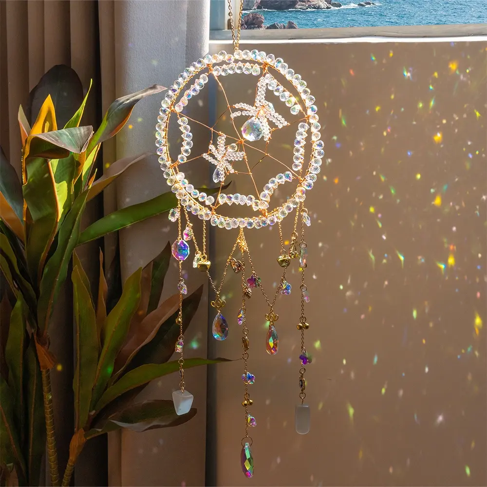 Crystal Sun Catcher Window Prism Pendant, Spider Web Design, Boho, Colorful Crystal Rainbow Maker, Garden Hanging Suncatcher, Decorative Hanging Piece, Home Hanging Decoration, Home Decor, bohemian window decor, Birthday Gift, Ornaments