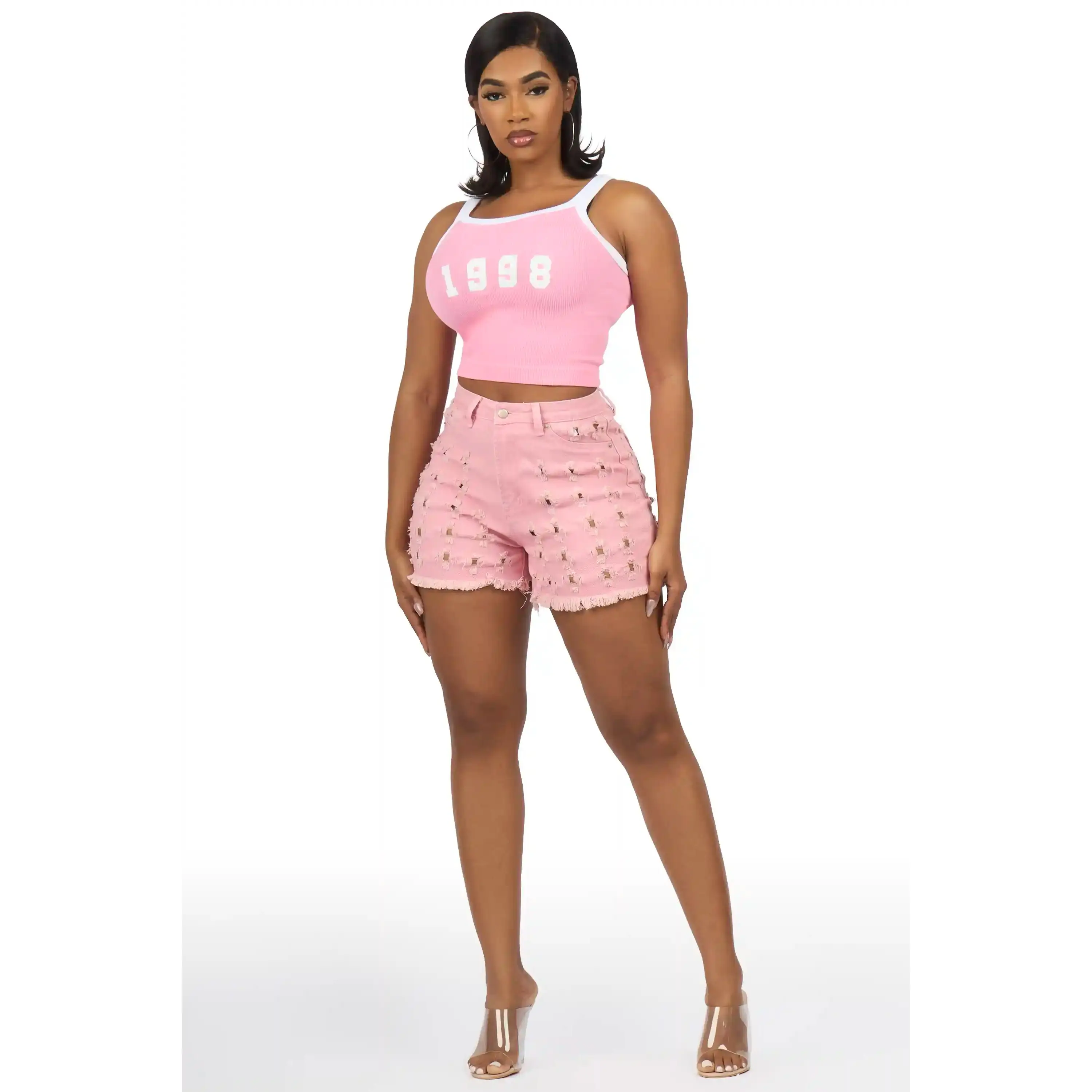 Shamica Pink Distressed Denim Short