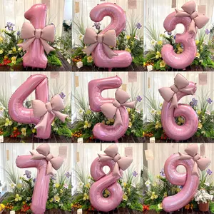40-Inch Pink Number Bowknot Aluminum Foil Balloons, Cute Party Photo Props for Girls’ Birthday Party Decorations, Balloon