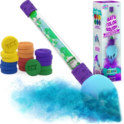 Tub Works Unisex Kids 18-Color Bath Bombs Set with Color Brush - 3+ Age Baby Bath Toys, Bold Swirls, Fragrance-Free, Baby-Safe, Non-Toxic, Skin-Safe, Mess-Free Fizzing, Mixable Hues, Fine Motor Skills, Showertime Fun, Interactive Sensory Play