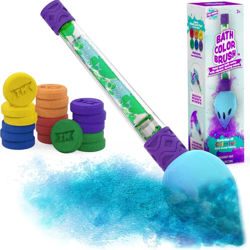 Tub Works Unisex Kids 18-Color Bath Bombs Set with Color Brush - 3+ Age Baby Bath Toys, Bold Swirls, Fragrance-Free, Baby-Safe, Non-Toxic, Skin-Safe, Mess-Free Fizzing, Mixable Hues, Fine Motor Skills, Showertime Fun, Interactive Sensory Play