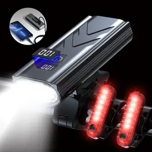 OLEBER Bike Lights For Night Riding– Super Bright bicycle lights & USB C Rechargeable Power Bank (6000mAh)& LED screen displays power,  Waterproof, 6+4 Light Modes Front and Back,Aluminum Alloy