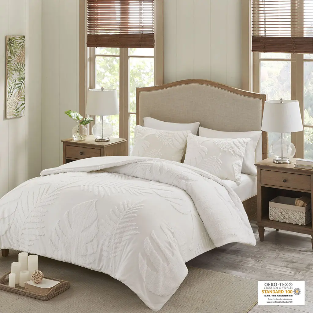 Madison Park MP10-6221 White 100 Percent Cotton Chenille Palm Comforter Set with Tufted Technique, Full & Queen Size