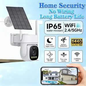 Solar-powered outdoor surveillance camera, 2K high-definition, IP65 waterproof, upgraded AI full-color night vision, PIR sensor, automatic tracking, color night vision, two-way communication, 24-hour continuous recording, cloud storage/SD card storage