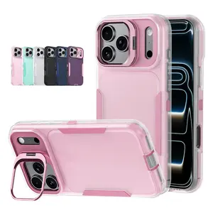 Shockproof Case for iPhone 17/16/15/14/13/12 Pro Max Bumper Cover with Camera Frame and Kickstand Protective Stand Feature