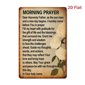 Vintage Morning Prayer Metal Sign, Distressed Rustic Farmhouse Prayer Board, Weather-Resistant Metal Tin Wall Decor Suitable for Outdoor Use with Cursive/Printed Prayer Text, Spiritual Decoration for Home, Church, Prayer Room