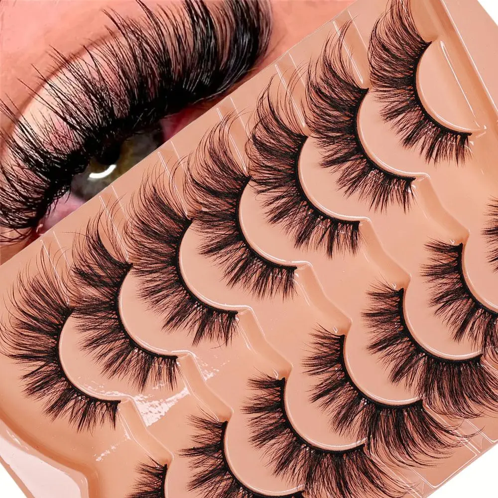 Cat Eye False Eyelashes for Summer Makeup, 7 Pairs Wispy Cluster Lashes, Natural Look Curl Eye Makeup Strip Lashes for Women & Girls Eye Extensions, G