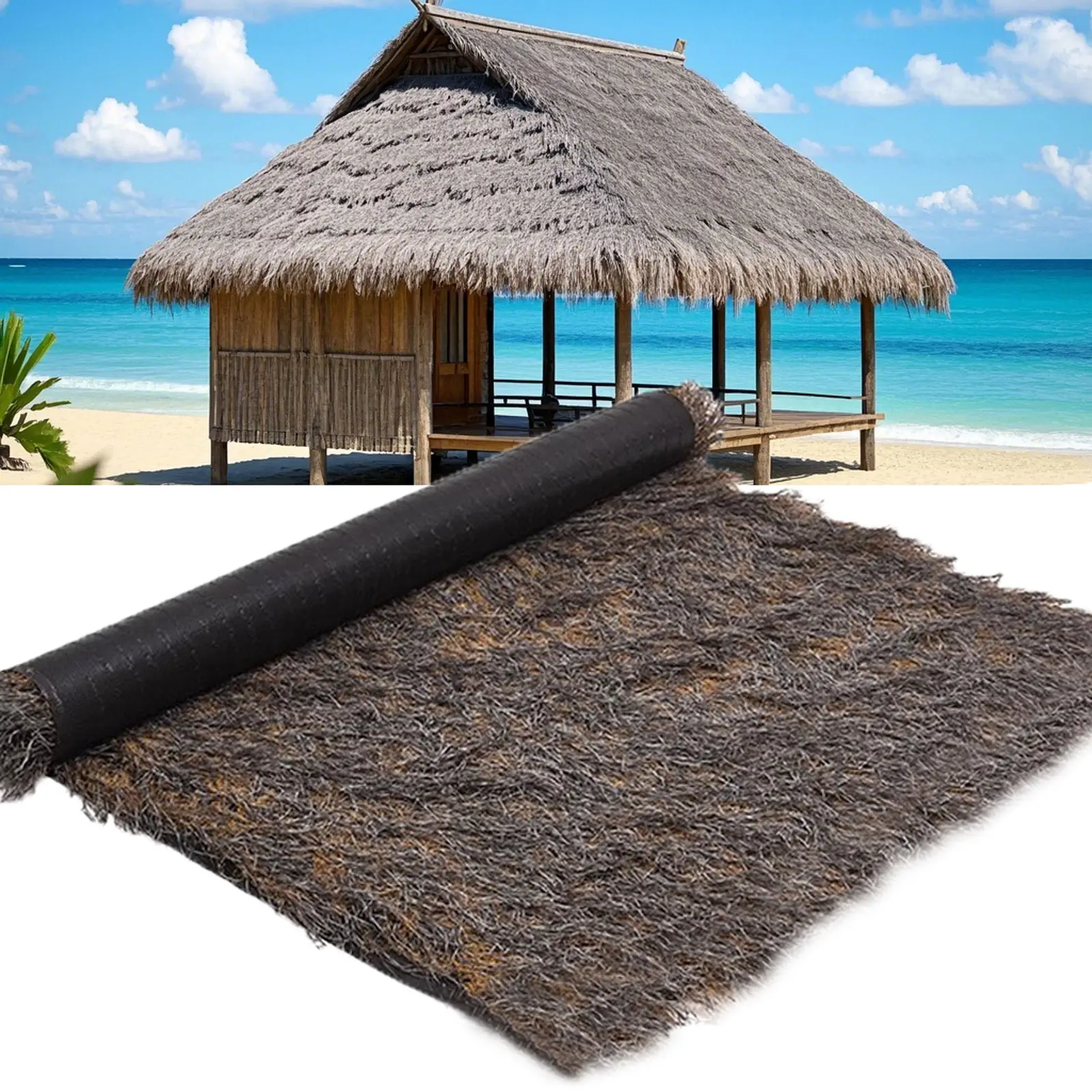 0 Maintenance Artificial Thatch Straw Roof Roll,Grey Synthetic Thatch Roofing for Tiki Bars,Pool,Garden,Weatherproof  Hut Roof Decor Grass,Artificial Palm Thatch for Palapa,Patio Covers,1*10m/1*20m Could choose