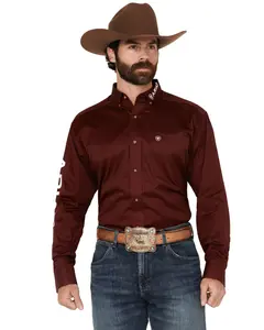 Ariat Men's Men'S Burgundy Team Logo Solid Twill Long Sleeve Western Shirt - 10027995
