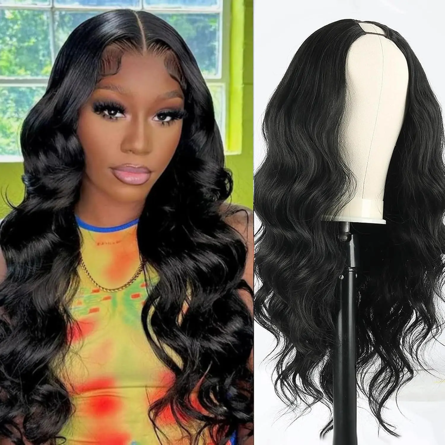 Lush Haute Body Wave V Part Wig Synthetic Wigs for Women Full Head Clip In Hair Wear and Go Glueless Hair Synthetic Wigs Synthetic Material Wigs Synthetic Bodywave Wig