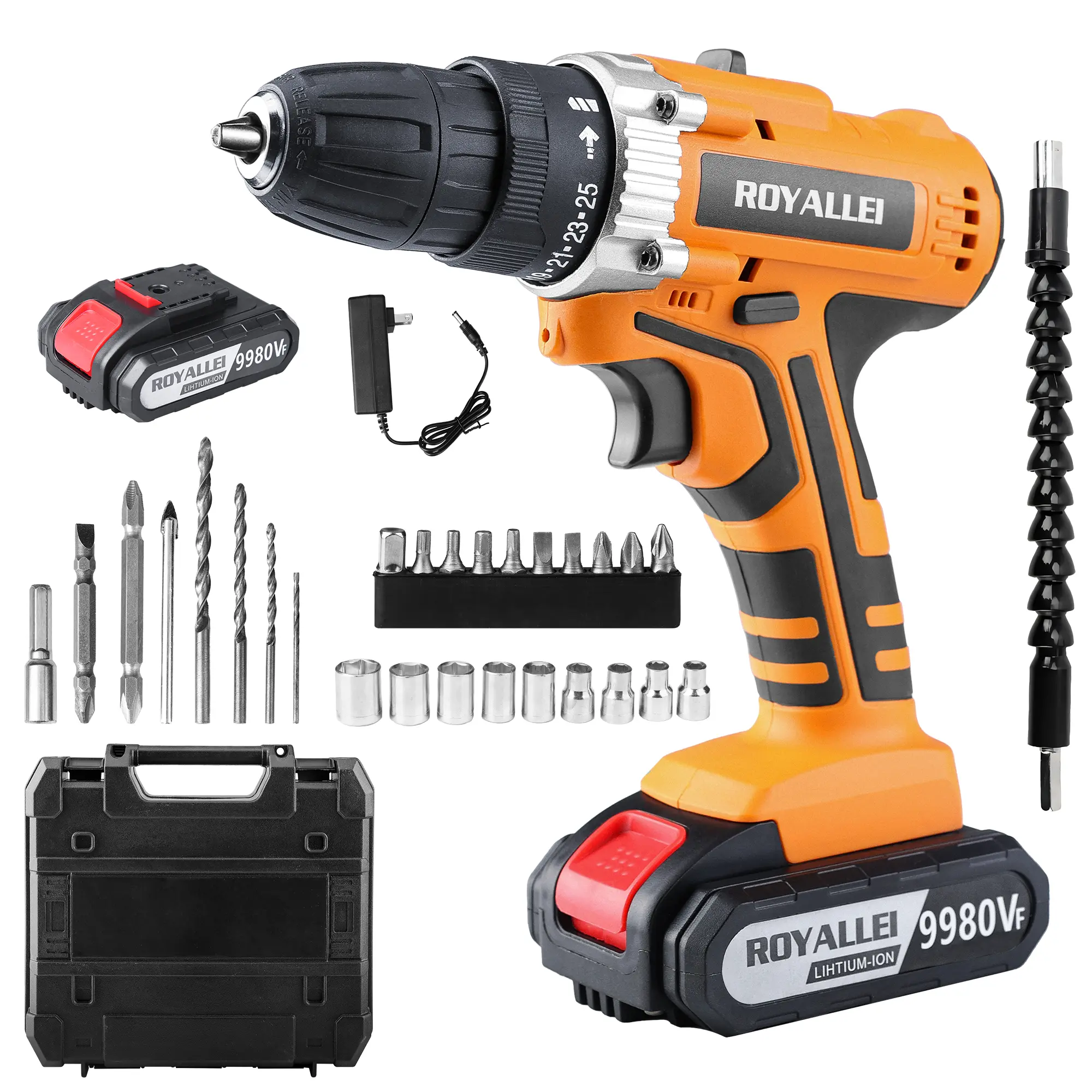 Cordless Drill Set, 21V 3/8 inch Power Drill Driver Set, with 2 Batteries, Fast Charger, 2 Variable Speed, Built-in LED, Power Drills for Drilling and Tightening/Loosening Screws, Home Improvement