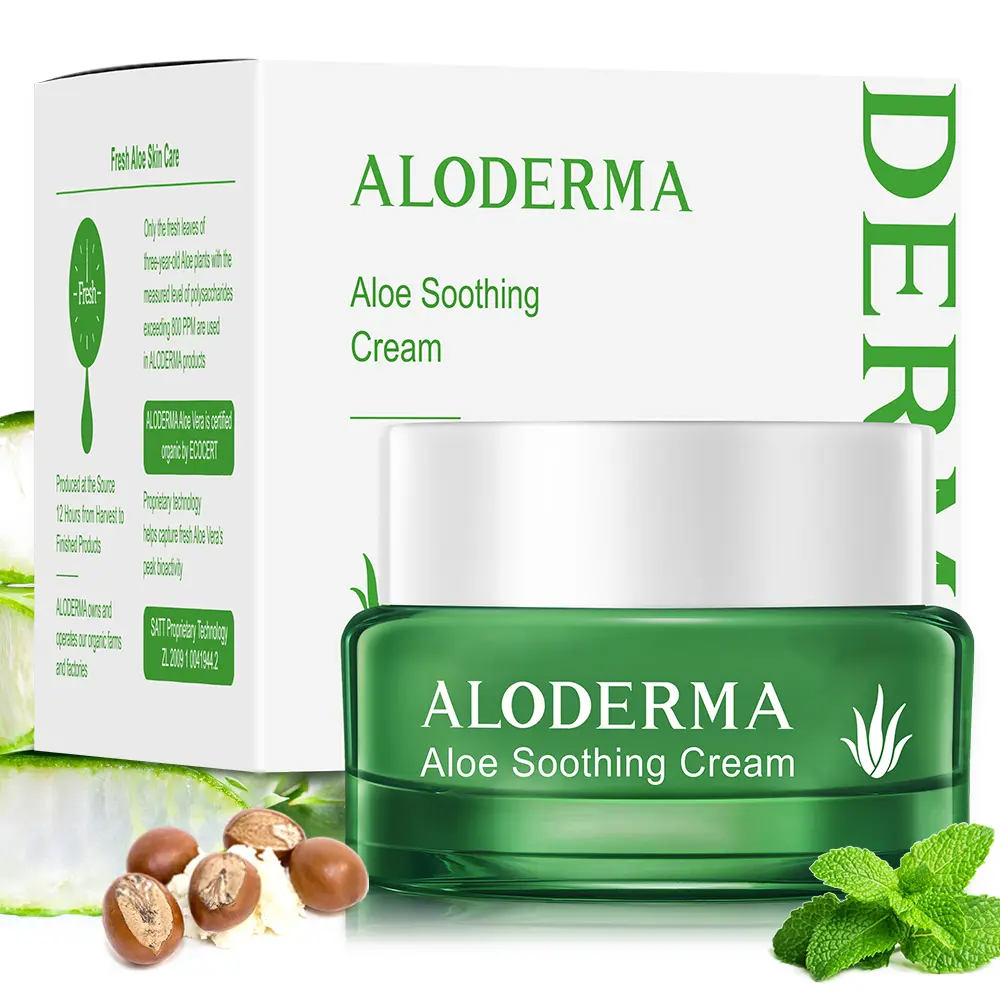 ALODERMA Calming & Rejuvenating Face Cream with Organic Aloe Vera & Shea Butter - Daily Vegan Moisturizer for Sensitive Skin, 50g, Repair, Radiant, Essential Oils, Radiant Skin, Moisturizers & Mists, Squalane, Gentle