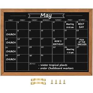 Calendar Chalkboard, 17.7" * 23.6",  Surface Rustic Brown Solid Pine  Frame Chalk Board for Planning/School Timetable/Memo, Hanging Board for Office, School and Home(YLHB-QZ-4560)