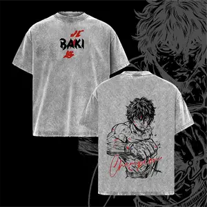 Baki Hanma Gym Pump Cover Tee Grappler Baki Anime Shirt, Aesthetic Vintage Washed Oversized Streetwear, Heavyweight Cotton Workout T Shirt, Bodybuilding Motivation Graphic Manga Design, Muscle Training Apparel for Men, Fitness Anime Merch