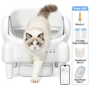 TAYACICY Open-Top Self - Cleaning Litter Box Smart Automatic with App Control for Multiple Cats Large-Capacity Large Waste Bin Cream White 10.5L Capacity Dual Safety Sensors Odor Control Includes 2 Roll Liners