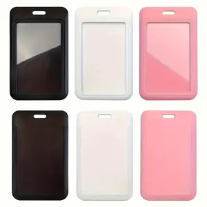 2 Durable Plastic Sliding ID Holders, Id Badge Holder, Hard Straight Card Protectors with Transparent Window - Suitable for Student IDs, Credit Cards, Driver's Licenses, Office and School Supplies, Transparent Window Desi