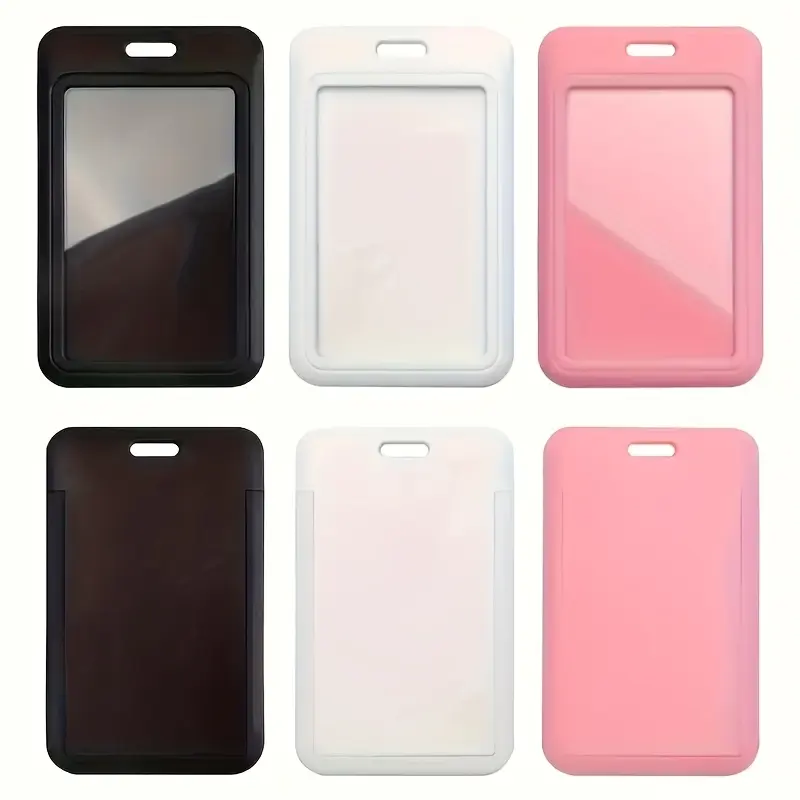 2 Durable Plastic Sliding ID Holders, Clear Id Badge Holder, Hard Straight Card Protectors with Transparent Window - Suitable for Student IDs, Credit Cards, Driver's Licenses, Office and School Supplies, Transparent Window Desi