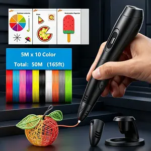 Professional 3D printing pen with 6 speed settings, 10 colors of PLA filament, each 5 meters, totaling 50 meters (165 feet). Complete set includes 8 picture book + tracing board. Professional 3D printing pen