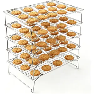 Cooling Rack 15"x10", 5-Tier Stackable & Collapsible Stainless Steel Baking Wire Racks for Cooking, Baking, Roasting, Drying, Oven & Dishwasher Safe,