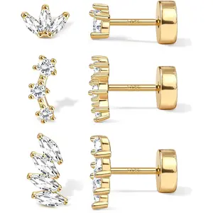 YADOCA Gold Flat Back Earrings for Women Silver Earrings Post Hypoallergenic Gold Plated Stud Earrings for Women Trendy Cartilage Earring Helix Conch Tragus Piercing Jewelry Dainty CZ Opal Flatback Stud Earrings Set 3 Pairs