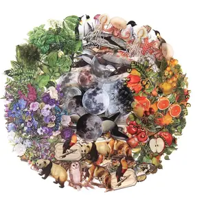 240pcs Vintage Nature Transparent Decorative Stickers, High-Detail Unique Flora-Fauna Decals, 2.7cm Premium PET Material, Waterproof Durable Repositionable Adhesive for Scrapbooking, Office Stationery Labeling, Sticker
