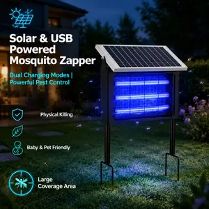 Rechargeable Mosquito Zapper, Safe Non-Toxic Solar USB Insect Light with 3 LED Tubes, Hanging-Stake Design, Quiet Outdoor Repellent Lamp for Elderly Patio Garden Use