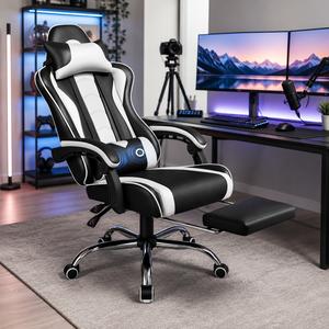 【Father's Day Gift】Yaheetech Ergonomic Gaming Chair with Massage Lumbar Support and Footrest, Swivel Rolling Chair and Headrest,Pu leather Desk Chair Reclining tall gaming