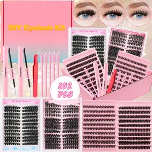 D Curl Lash Clusters Kit – Wispy Fluffy Volume Individual Eyelash Extensions 9-16mm | DIY Set with Bond & Seal, Remover, Tweezers & Brush | Black & Clear Band Easy Apply Coquette Soft Girl Doll Eye | Daily Party Wedding Festival Women Beginners