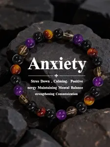 Stress Relief Energy Bracelet, Balanced Energy, Tea Glass Tiger Eye Stone, Simple Round Beads Crystal Bracelet, Crystal Construction, Enhance Communication Power