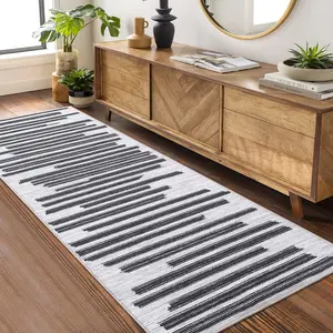【GARVEE】Runner Rug 2x6 Modern Berber Stripe Hallway Rug Machine Washable Accent Rug Non Slip Indoor Throw Rug Low Pile Rug for Bedroom Kitchen Bathroom, Cream/Black