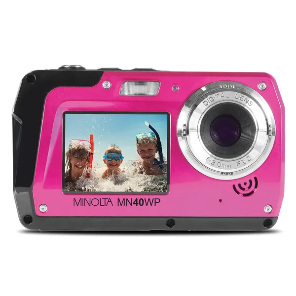 Minolta MN40WP-PK 48.0-Megapixel Waterproof Point & Shoot Digital Camera, Pink, with 2 in. Front TFT LCD, Rear Camera Functionality, Wrist Strap, AC Adapter, USB Cable for Underwater Photography