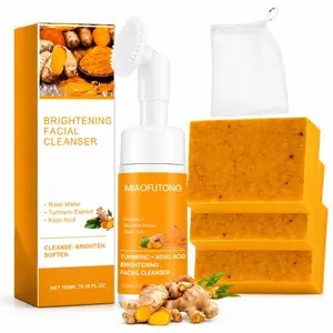 Turmeric Face Soap & Cleansing Mousse Set Deep Hydrating Facial & Body Cleanser Skin Care for Women & Men