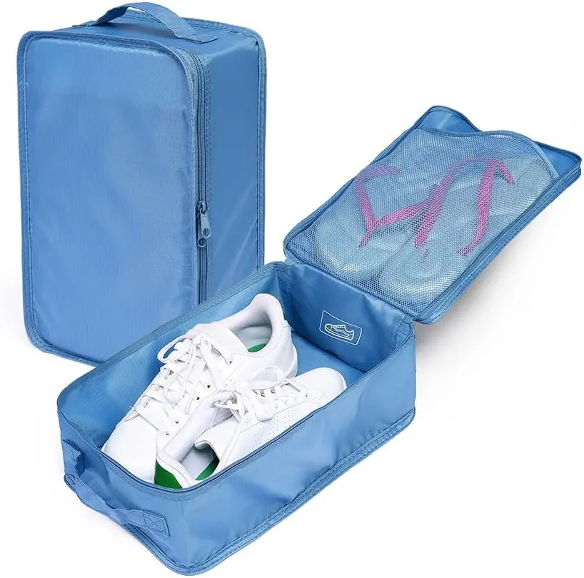 Waterproof Travel Shoe Bags for Packing, Double Layer Shoe Pouches Organizer with Mesh Pocket, Portable Luggage Packing Cubes for Sneakers, Sandals