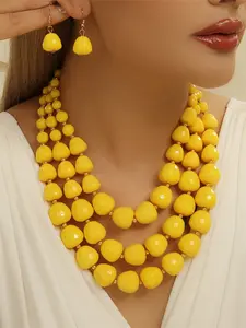Fresh Sweet European Style Multi-Layer Cream Jelly Strawberry Acrylic Beads Necklace Earrings Set, Matching Jewelry Set, Casual Colorblock Design, All Seasons