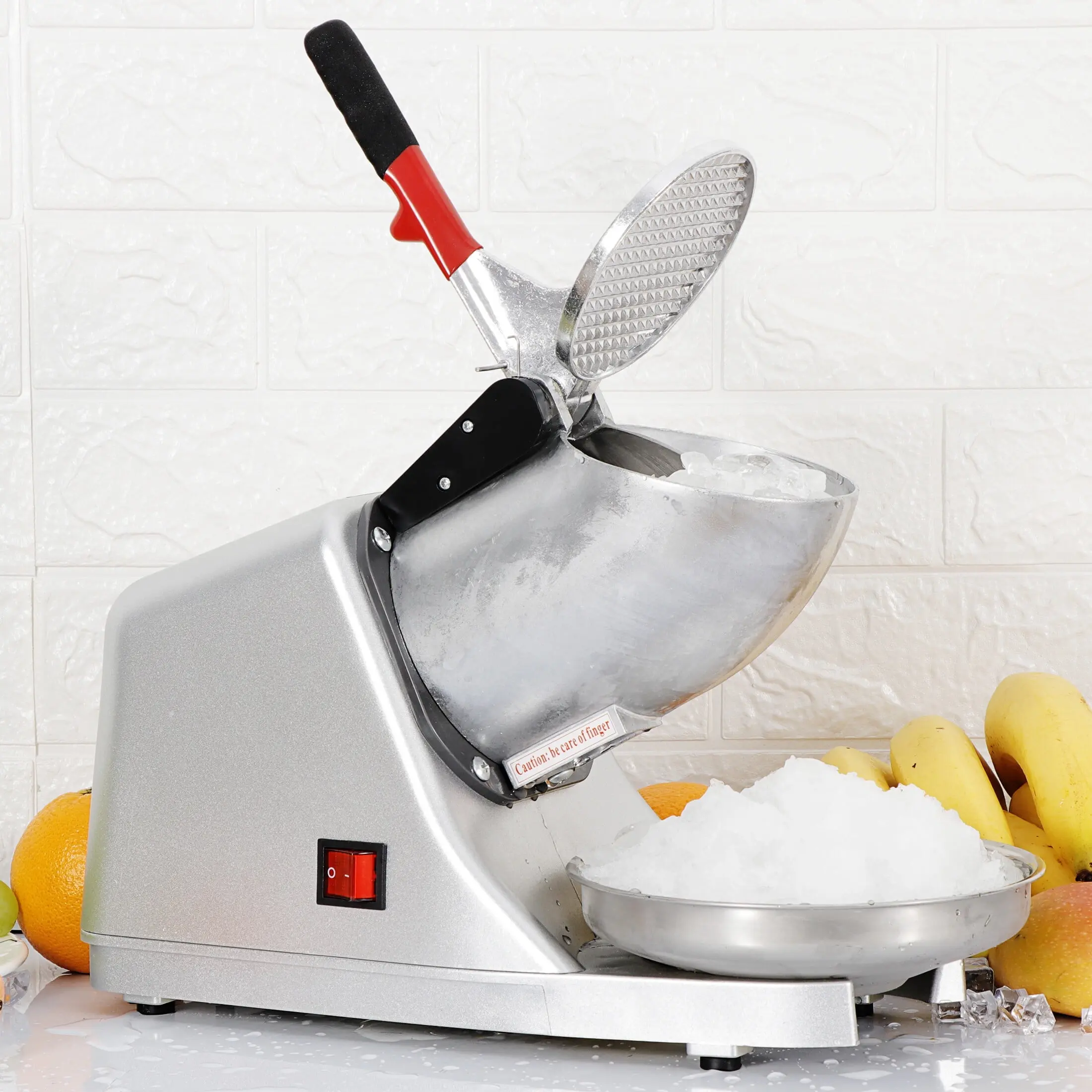 Electric Ice Shaver Machine - 300W Power Frozen Dessert Maker, 2000r/min Household Kitchen Appliance for Home Users, Stainless Steel Blade, Waterproof Switch, Silver