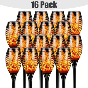 Solar flame light, outdoor solar lamp, Halloween decoration, flickering fire torch flashlight, 8/16/24-piece courtyard landscape solar stake candle lights, automatic switch, suitable for gardens and pathways, IP44 waterproof