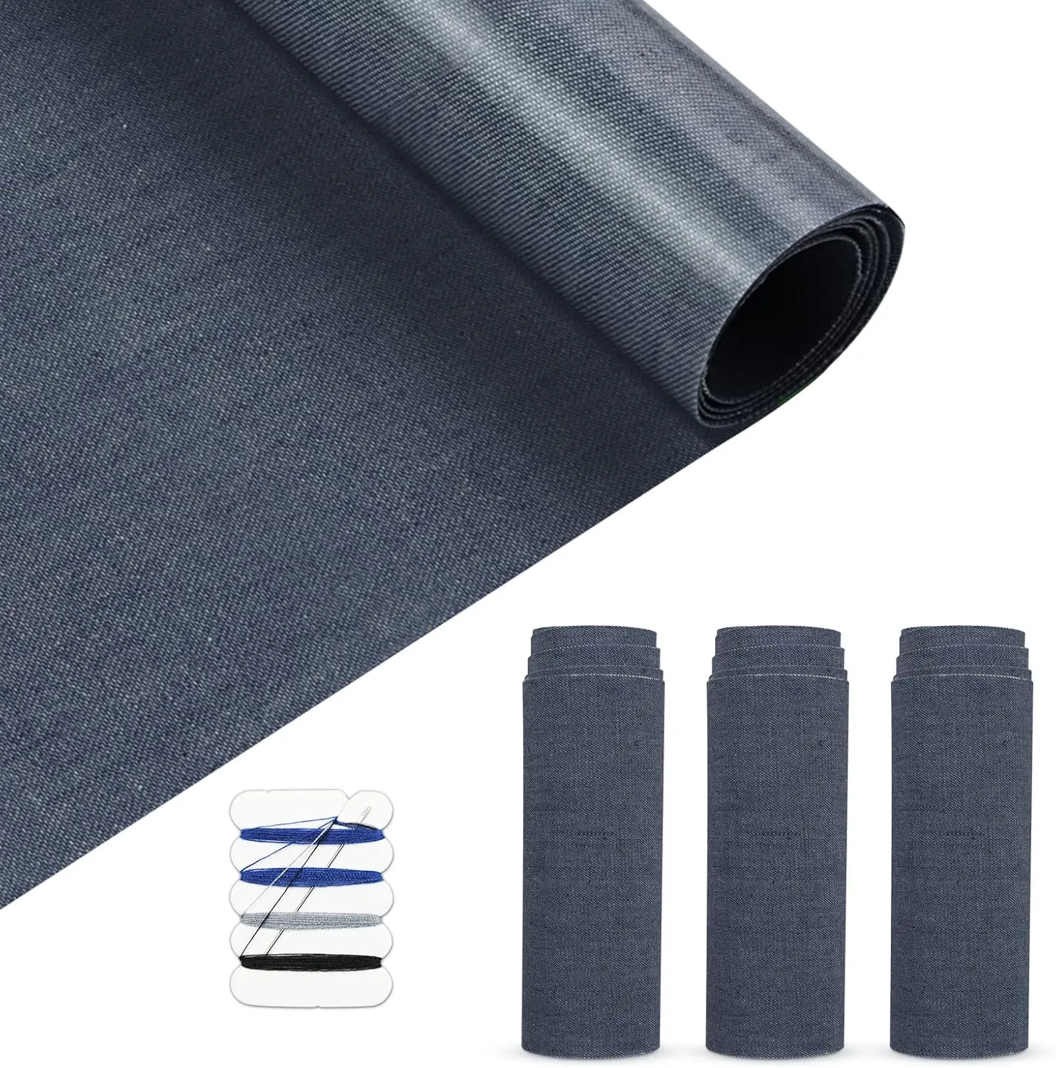 Iron-On Denim Patches - 4 Rolls of 4"x20" Dark Blue Fabric, Unisex Quick Repair Kit for Jeans Tears & Holes, Inside Clothing Repair, Seamless Match, Versatile, Iron-On Patches