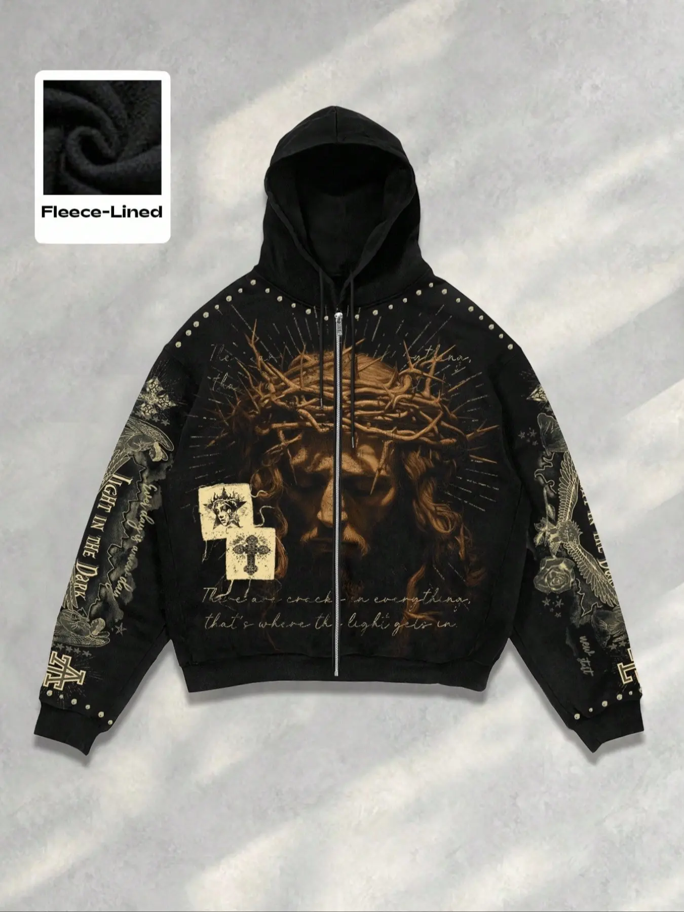 Men's Street Life Men's street style Casual Flame graphic lettering and religious figure Jesus print zip-up Gothic heavyweight streetwear sweatshirts hoodie for fall and winter Graffiti Sweatshirt Casual Hooded Sweatshirts Trendy Hoodie Sweatshirt