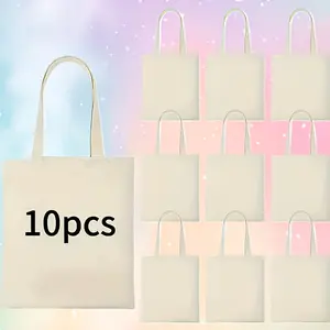 10-Pack Custom Logo/Text White Canvas Tote Bags – Heavy-Duty Reusable Large Shopping Bags with Branding, Bulk Orders for Promotional Events, Corporate Gifts and Supplies