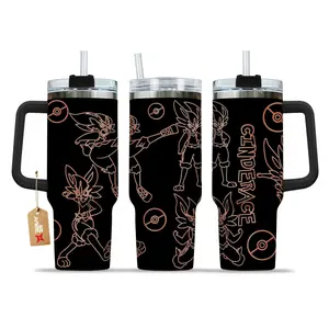 STORMMECH 40oz Cinderace Handle Tumbler - PKM Stainless Steel Insulated Water Bottle with Washable Black Cap & Handle, Vacuum Insulated Travel Mug, Large Iced Coffee Flask, Otaku Gift, Water Bottles