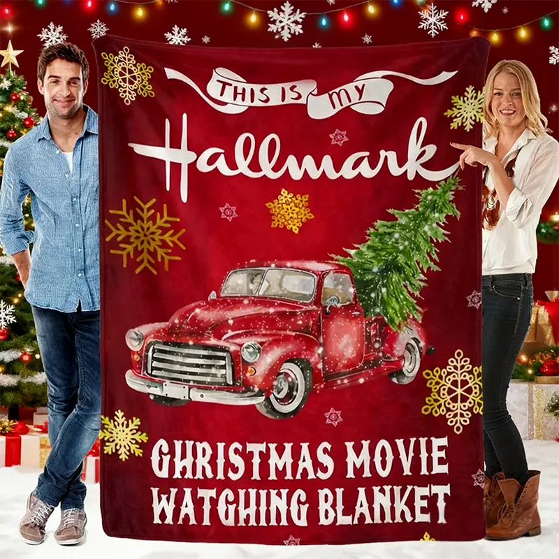 Hallmark Cozy Flannel Holiday Throw Blanket - Red Truck Design, 50x60 in, Holiday Theme, for TV Watching, Christmas Gifts