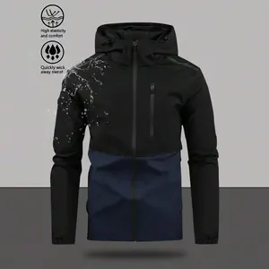 Autumn And Winter Men's Patchwork Waterproof Hooded Zipper Jacket,Suitable For Outdoor Wear,Street Style