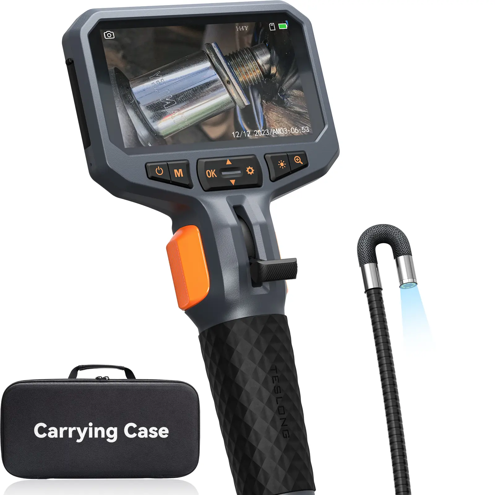 Teslong Handheld Articulated Borescope - 2.0MP HD Auto/Truck Diagnostic Tool, 210° 2-Way Articulated Tip, 8 LED Lights, 4.5" IPS Screen, 32GB, IP67 Waterproof, 5FT Handheld Unit for Engine Check