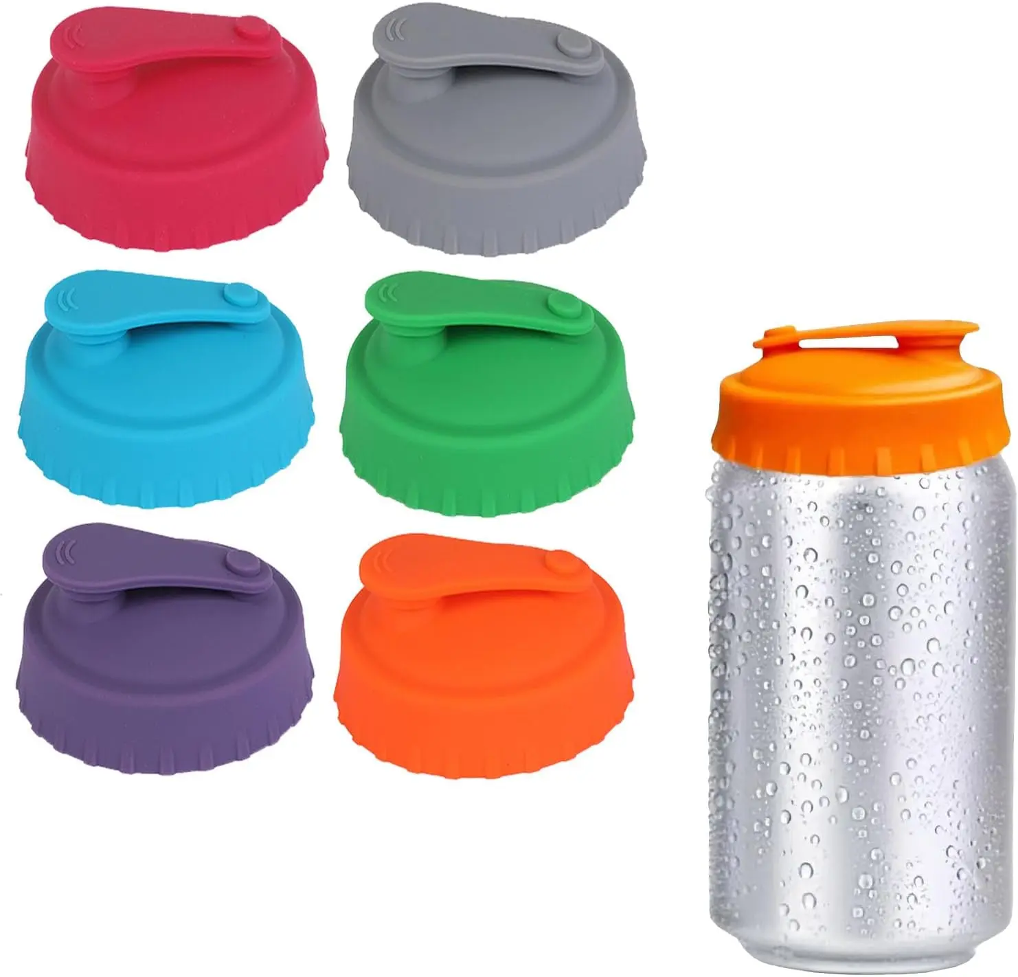 6Pcs Flexible Reusable Silicone Detachable Can Lids - 2.1in Standard Straw Spout, 6-Color Odorless Spill-Proof Airtight Drink Protectors for Coke, Beer, High-Quality Kitchen Preserving Containers for Travel (Kitchen Utensils), Beverage, Reusable Food Stor