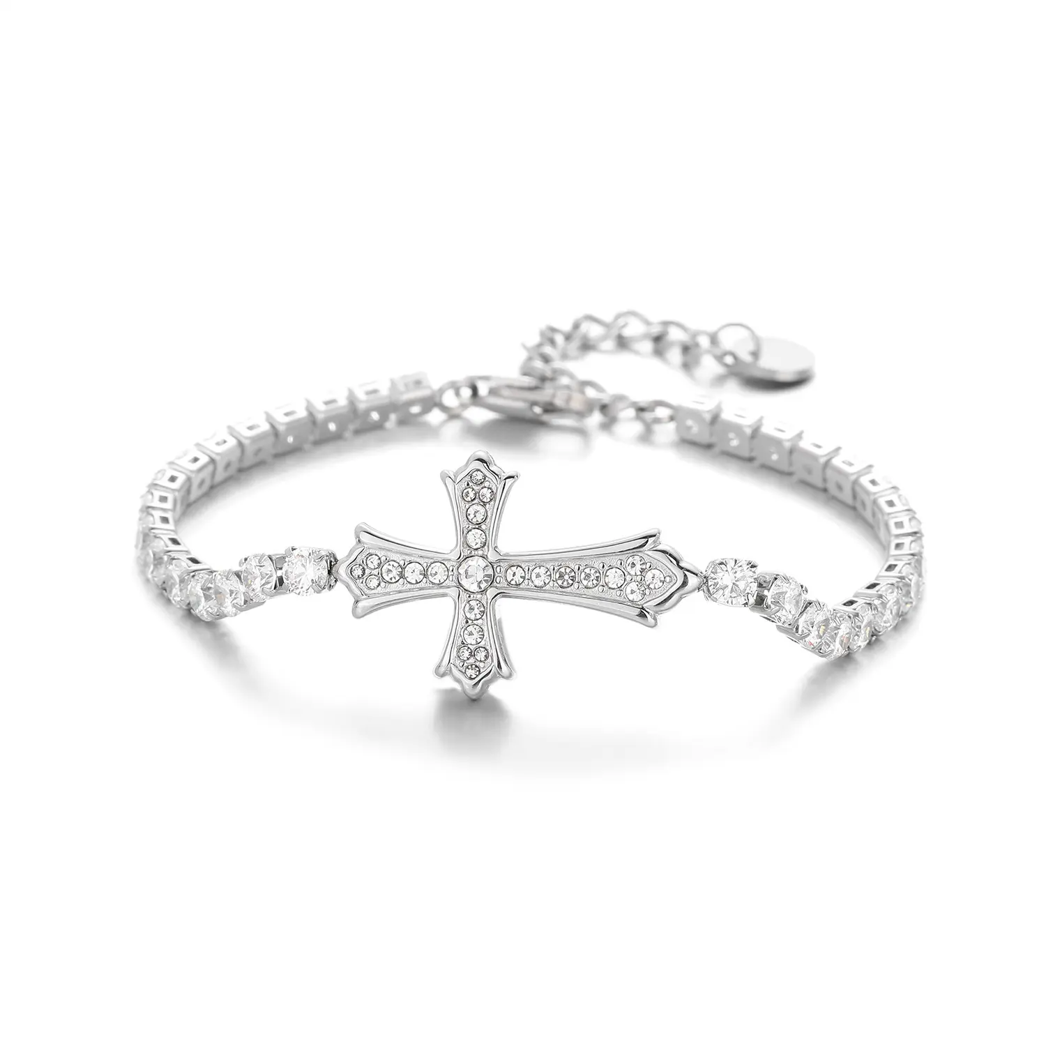 [Clearance Sale Price] Red Cross Jesus Bracelet Hypoallergenic Gold-Plated with Cubic Zirconia Adjustable Wristband 9.45 Inches Unisex Gift for Christmas Valentine's Day Birthday