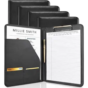 Professional Padfolio with Clipboard Portfolio Folder Binder, 8.5 x 11 Legal Pad Holder for A4 Letter Size Notepad Resume Writing Pad Ideal Organizer for Business Office Conference Black 4-Pack