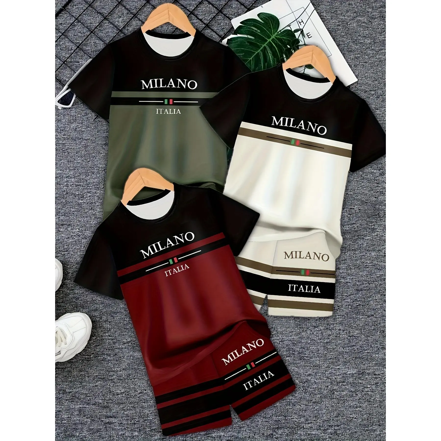 Boys' 6-Piece Casual Polyester Crew Neck Short Sleeve Pullover & Shorts Set - Gradient Color Graphic Print Set, 3D Random Print, Clothes for Kids (1-2y, 2-3y, 5-6y) - Suitable for Spring/Summer Weekend Casual Outdoor Wear, Mixed Color