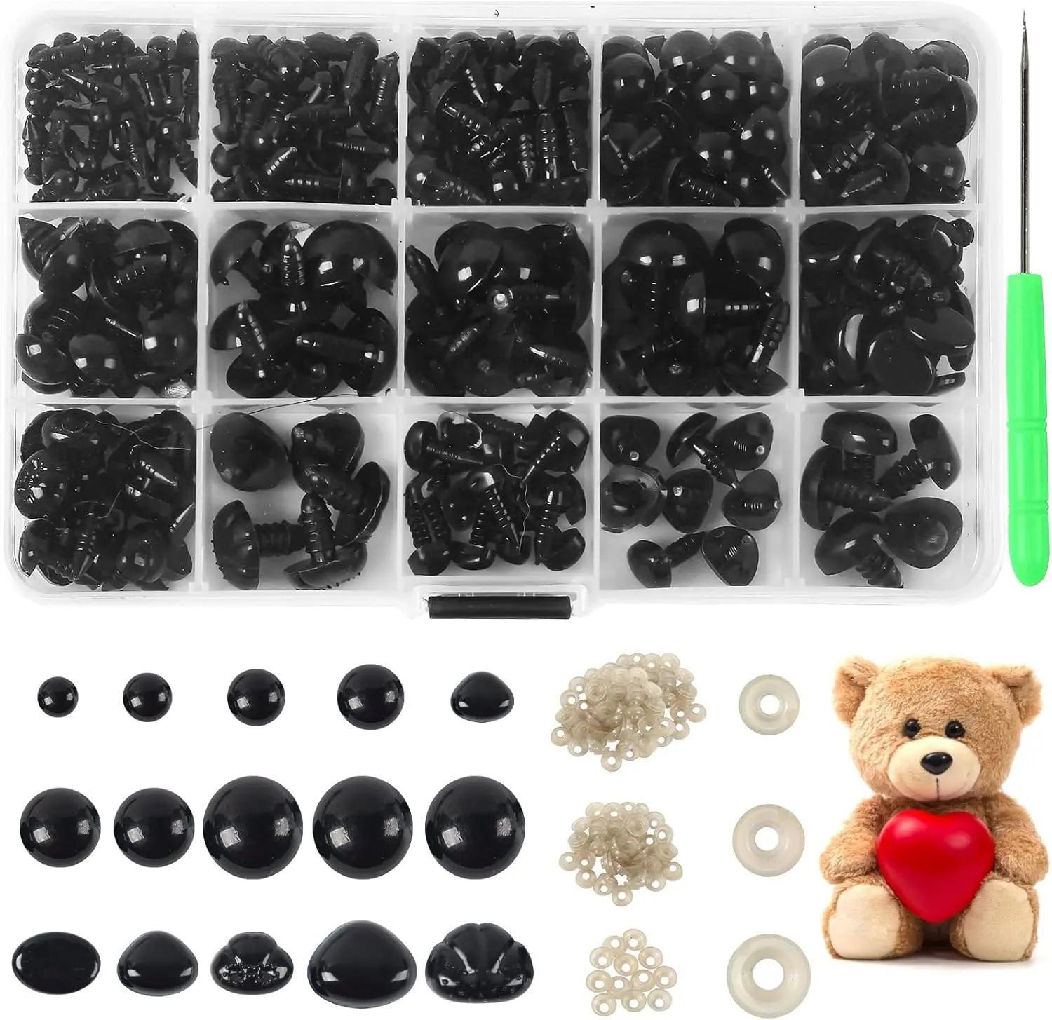 566 count Safety Eyes and Noses for Amigurumi, Stuffed Crochet Eyes with Washers, Craft Doll Eyes and Nose for Teddy Bear, Crochet , Stuffed Doll and Plush  (Various Sizes)