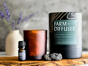 Volcanic Stone Diffuser + Farm-Grown Lavender Essential Oil | Passive Aromatherapy | No Electricity, No Plastic, No Synthetic Fragrance